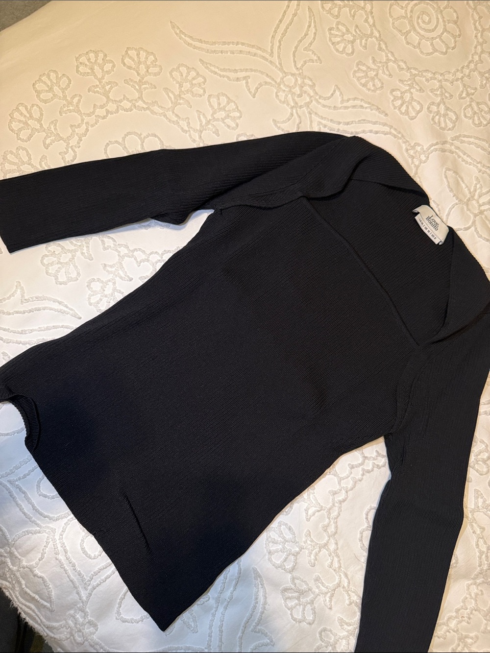Black Ribbed V-Neck Sweater